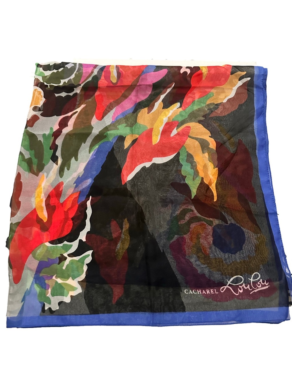VTG Cacharel Paris Lou Lou Abstract Floral Perfume Scarf 34"x34" Square